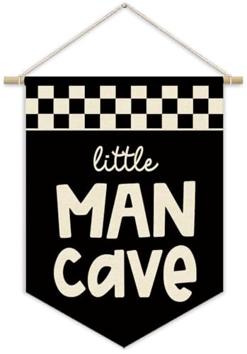 Image of XYDEG Boy Room Decor,Playroom Car Decor,Little Man Cave Canvas Banner for Toddler Boys Room Wall Hanging Pennant Flag Canvas Banner, Kids Bedroom Dorm Nursery,Buffalo Plaid Racing 15x11in