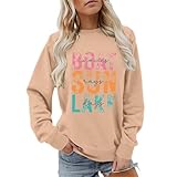 Générique Langarm-T-Shirt für Damen, lässig, bedruckt, Buchstaben, Rundhalsausschnitt, bequem, Alltag, Pullover mit Jeans (Beige, XXL)