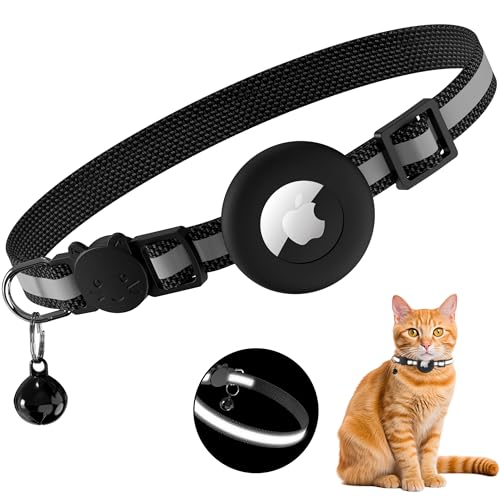 Mugust für Airtag Katzenhalsband mit Glocke,Reflektierend GPS Tracker Katze für Apple Airtag Hülle,Personalisiert kompatibel mit Ai rtag Halsband...