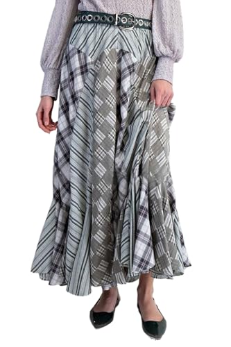 CHARTOU Women Gingham Fairy Elastic Waist Maxi Skirt Ruffle Fishtail A Line Parachute Skirt