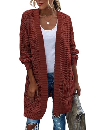 Image of Zeagoo Women's 2025 Fall Open Front Cardigan Long Batwing Sleeve Chunky Knit Sweater Loose Outerwear Coats with Pockets