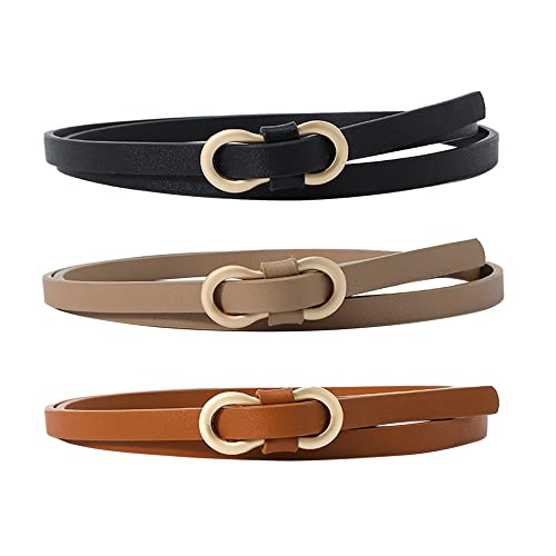 Felite Fnn Women 3 PCS Skinny Faux Leather Waist Belt for Dress Jeans with 8-Shape Metal Buckle