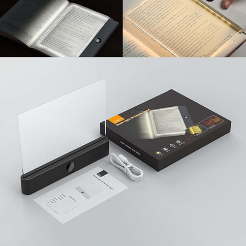 Luces de libro para leer en la cama, lámpara de panel LED plana recargable con 3 colores y temporizador, luz nocturna de dormitorio de página completa regulable para amantes de los libros Black