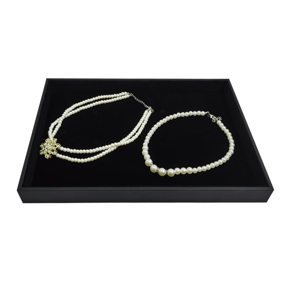 Lot de 2 plateaux de rangement empilables en velours noir - 35 x 24 x 3 cm (L x l x H)