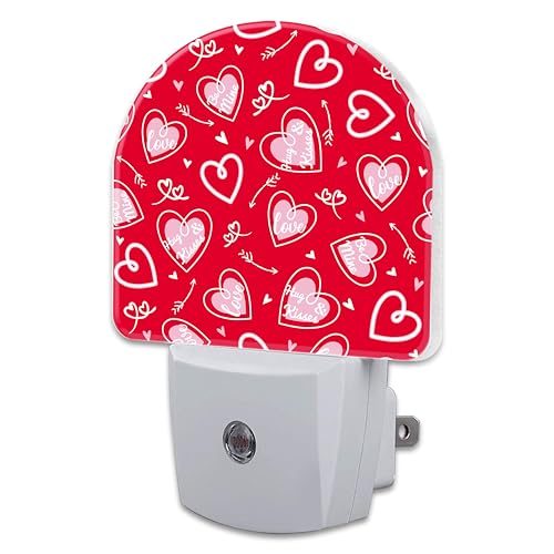 Image of Valentine's Day Love Words and Arrow Night Light for Kids, Red Love Hearts Night Light Plug in with Dusk to Dawn Sensor,0.5w Energy Saving Nightlight for Hallway Stairway Kitchen Bedroom