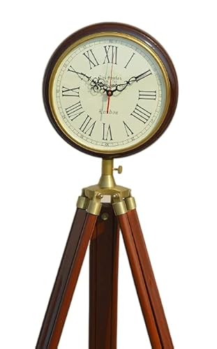 Royal Collection Antique Victorian London Vintage Style Table & Floor Clock with Adjustable Wooden Tripod Stand ( 60 inch) for Home & Office Decor Brown