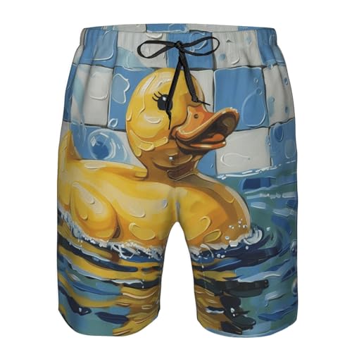 Men's Quick Dry Swim Shorts Yellow Rubber Duck Water Oil Painting Cute Beach Trunks with Pockets3