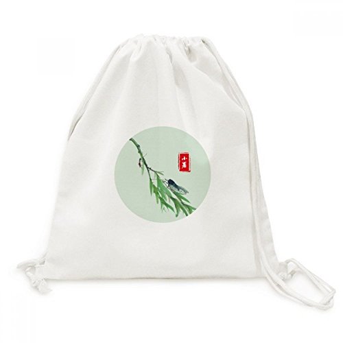 Toile drawstring backpack au motif twenty four solaire term pour un style unique