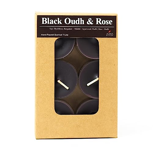 Image of AuraDecor Scented Soy Wax Acrylic Tealight Candle, Organic Luxury Aroma, Aromatic /Aromatherapy Candle || Long Lasting Burning Time (Pack of 1, Black Oudh & ROS)