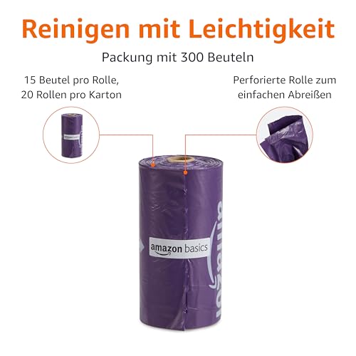 Amazon Basics Hundekotbeutel ohne Spender, Lavendel, 300 Stück (20 Packungen mit je 15 Beuteln)