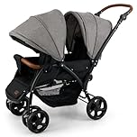 INFANS Double Stroller, Foldable Baby Tandem Stroller with djustable Backrest Canopy Footrest, 5-Point Harness, Storage Basket, Convertible Compact Twin for Infants and Toddlers (Grey)