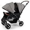 INFANS Double Stroller, Foldable Baby Tandem Stroller with Djustable Backrest Canopy Footrest, 5-Point Harness, Storage Basket, Convertible Compact Twin Stroller for Infants and Toddlers (Light Grey)
