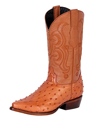 Men Cowboy Western Boots Ostrich Print Genuine Leather Pointed Toe El Señor de los Cielos