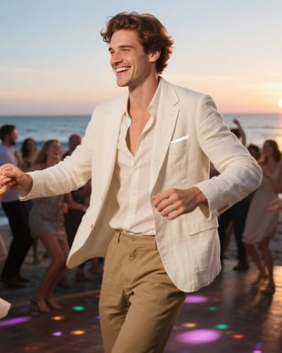 Linen Mens Blazer Slim Fit Casual Suits Jackets for Men Tuxedo Summer Wedding Beach Outfit Sports Coat Jacket3