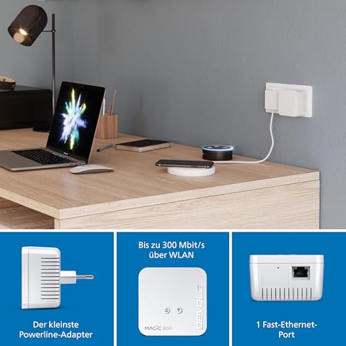 devolo Magic 1 WiFi mini Multiroom Kit, WLAN Powerline Adapter, bis zu 1.200 Mbit/s, WLAN Verstärker, 1x LAN Anschluss, dLAN 2.0, weiß – Ansicht 2