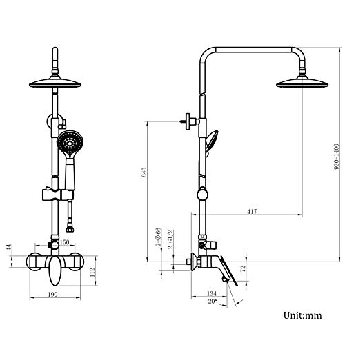 Ensemble de douche noir avec robinet mural douchette et mitigeur de baignoire - 4