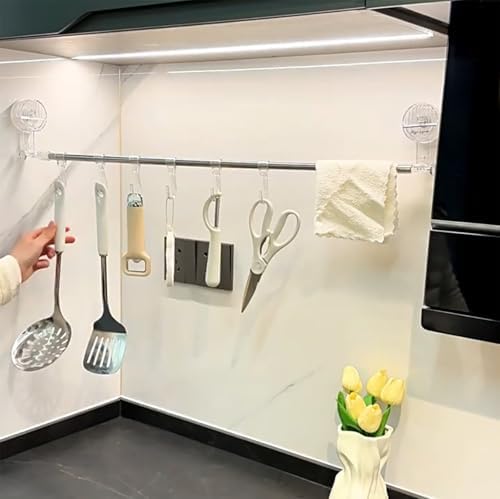 Adjustable Shower Curtain Rod with Suction Cup Holders, 180° Rotating Design, Nail-Free, Retractable Drying Rack for Smooth Tiles & Glass, Easy Install