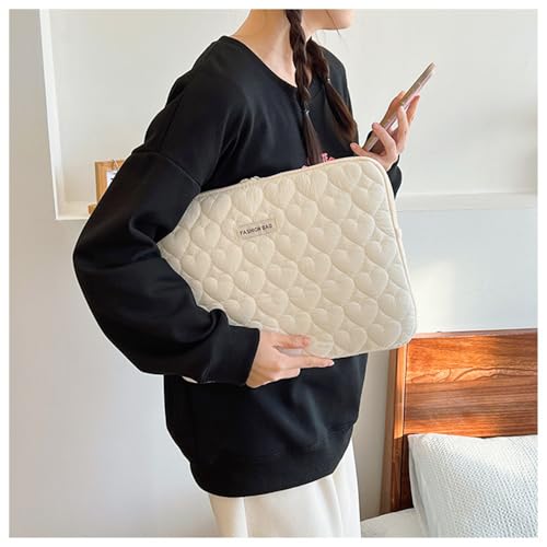 パソコンケース 韓国 ipadバッグ インナー バッグ ハート柄 保護 おしゃれ 11/13/15インチ シンプリズム ノート用 スリーブケース もこもこ ノベルティ 人気 レディース カバン おしゃれ (オフホワイト, 11インチ)