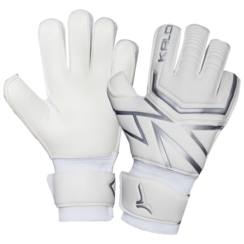 Kalci Soccer Goalie Gloves with Latex Foam Padding for Kids/Adult Finger Protection Breathable Goalkeeper Gloves Hook & Loop Strap for Ultimate Grip GK Gloves (White-Size-7)