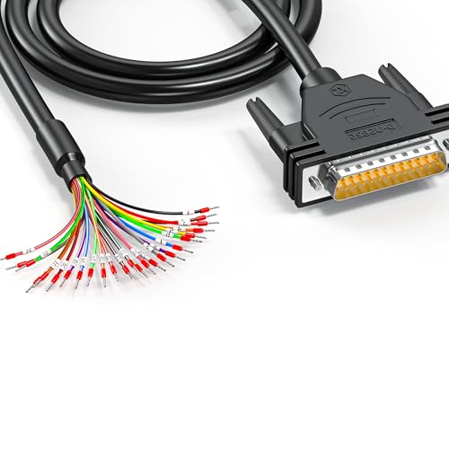 JUXINICE DB25 Male Connector to Bare Wire 3-Foot 24AWG, DB25 Extension Cable All 25 Wires Equipped with Cable Marker Terminal Blocks D-SUB 25 Pin Cable to Bare Wire