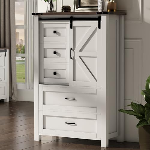 wanan 5 Drawer Dresser 48 Farmhouse Dresser and Chests of Drawer Tall Chest of Drawers for Bedroom Living Room Bedroom