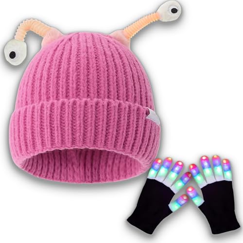 Winter Parent-Child Cute Glowing Little Monster Knit Hat & Gloves. Light Up Hat & Gloves for Party
