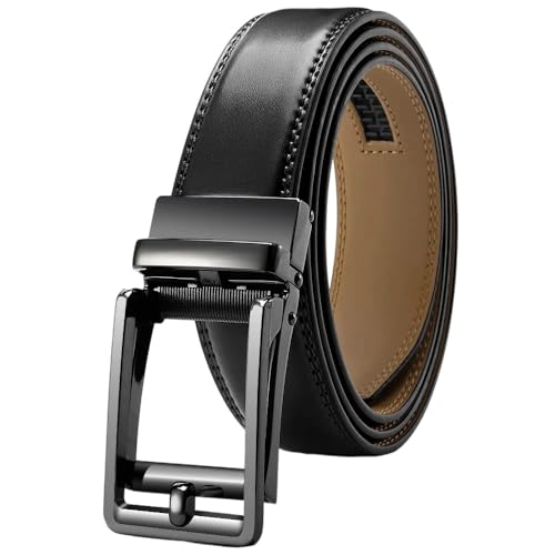 Men's Adjustable Ratchet Strap, Automatic Winding, Casual Genuine Leather Belt Flzdqsft-95Bk 115CM