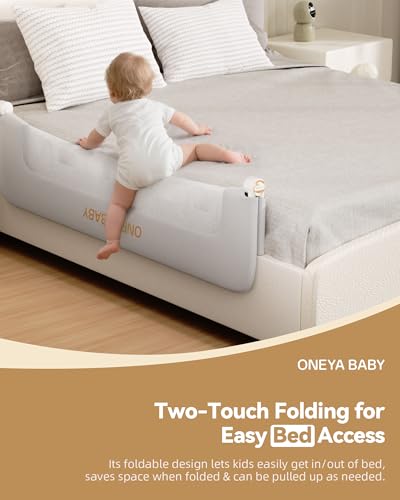 Image of Baby Bed Rail Guard, 32in Thickened Toddler Bed Rail for Toddlers, Extral Tall Swing Down Child Safety Side Railing Guards with Reinforced Anchor for Twin, Full, Queen, King Bunk Size Bed, Grey, 27 inchH