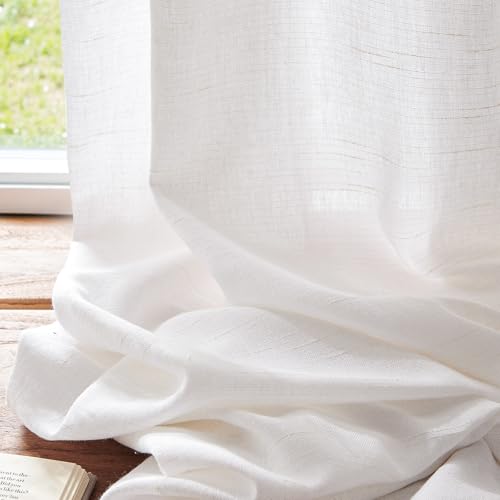Image of jinchan Linen Curtains Light Filtering Back Tab 100x96 Inch 1 Panel White