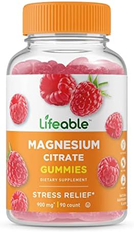 Lifeable Magnesium Citrate - Great Tasting Natural Flavor Gummy Supplement - Gluten Free Vegetarian GMO-Free Chewable, for Sleep, Calm, Memory, Stress Relief Support - for Adult Men Women - 90 Gummies
