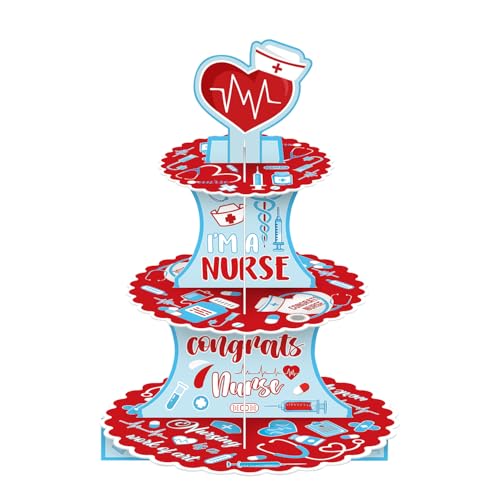 Nicime Nurse Cupcake Stand, Cardboard Round Serving Tray Stand Dessert Tower Dino Cupcake Holder, Kid Funny Birthday Supplies