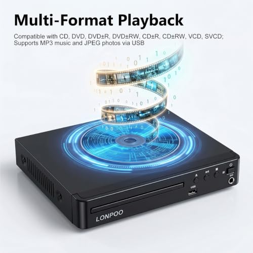 Image of LONPOO Region Free DVD Player for TV 1080P Upscaling HDMI USB MIC Compact