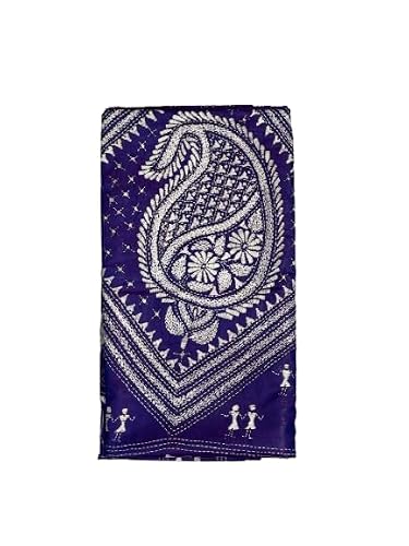 Sanavi's Saree Kuthir Handwoven Bangalore Silk Kantha Stitch Saree with Blouse Piece Inside (Dual Tone Blue &