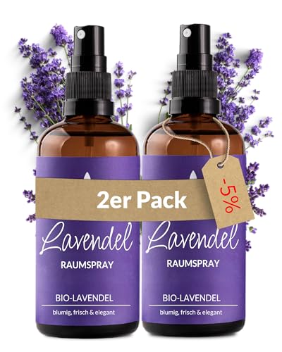 Heldengrün® Lavendelspray Gute Nacht [BIO-LAVENDELÖL] Dermatologisch getestet - Lavendelspray für Kopfkissen - Blumig & frisch - Lavendel Kissenspray & Raumspray - 2 x 100 ml