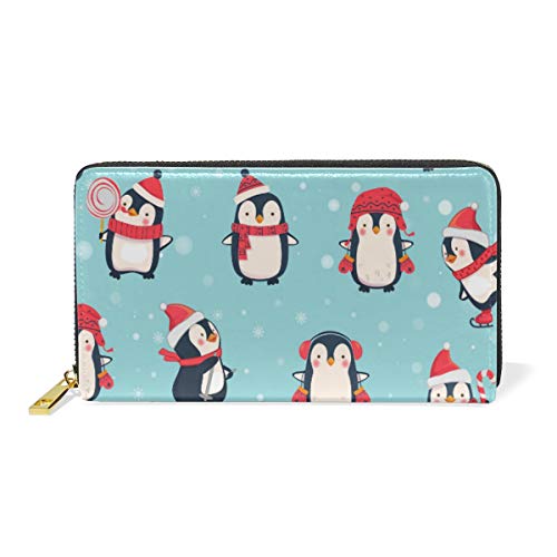 Portefeuille long en cuir femme pingouin mignon avec fermeture éclair chic