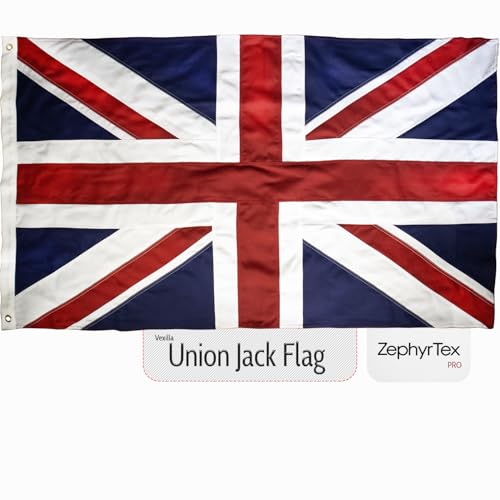 New for 2025 - Union Jack Flag 5ft x 3ft British Commercial Grade Heavy Duty ZephyrTex™ Pro For Outdoor Use, Double Stitched Sewn with Eyelets, All Weather Fabric (5ft x 3ft)