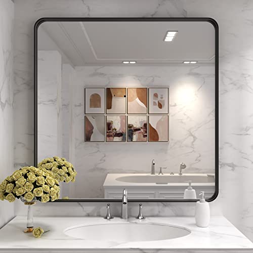 Loaao 36X36 Inch Black Metal Framed Bathroom Mirror For Wall, Matte Black Bathroom Vanity Mirror Farmhouse, Anti-Rust, Tempered Glass, Hangs Horizontally Or Vertically #TOP2
