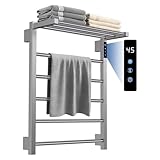 YACVCL Electric Heated Towel Rail for Bathroom, Electric Hot Towel Warmer 5 Bars with 24hr Timer Anthracite Stainless Steel Wall Mounted Towel Radiator H620mm W500mm