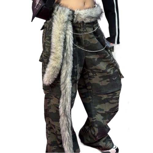Clobeau Women Girls Y2K Faux Fur Belt Retro Fur Waist Belt Warm Furry Waistband Fuzzy Belts Vintage Punk Streetwear Accessory