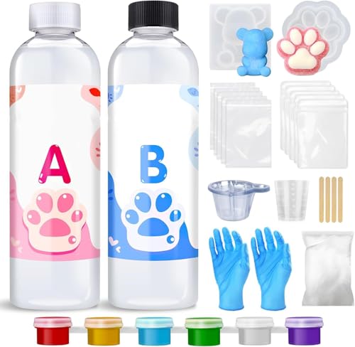 SLEEPHEAD®Silicone Squishy Making Kit - 17oz 1:1 AB Ratio Mixed Super Soft Silicone Rubber for Squishy Maker, Perfect DIY Stress Relief Gift Making Kit for Taba, Flocking Cat's Paw (clear, 17, ounces)