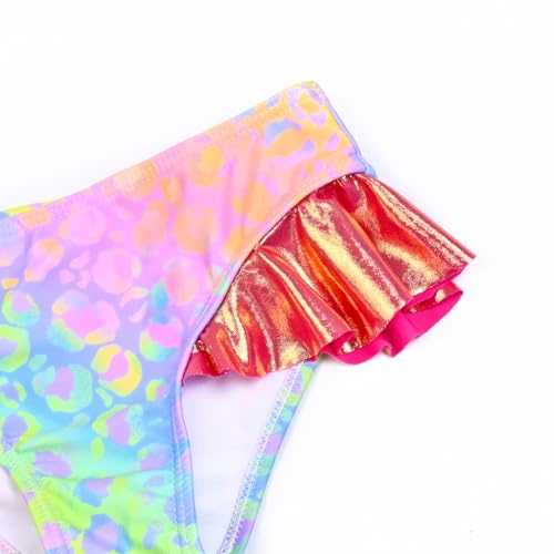 Image of CHILDRENSTAR Girls Metallic Bathing Suits Shiny Ruffles One Shoulder 2 Pieces Swimsuits Cute Bikini Set