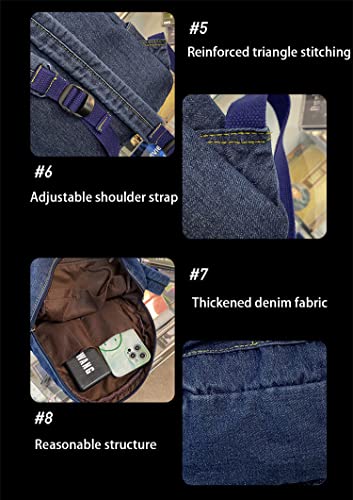 Zeho Denim Backpack Jeans Backpacks Student Backpack High School Bookbags Retro Daypack, Dark Jean Blue One Size #TOP5