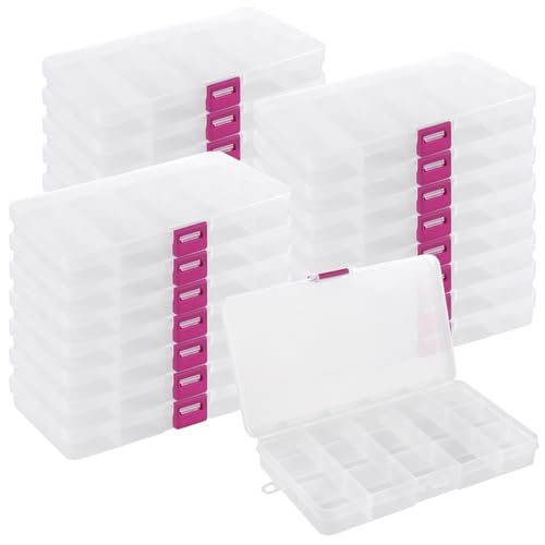 Image of SEHOI 32 Pack 15 Grids Plastic Jewelry Bead Organizer Box,Clear Plastic Storage Container with Adjustable Dividers,Small Tackle Box for Jewelry Crafts Beads Earrings Rings