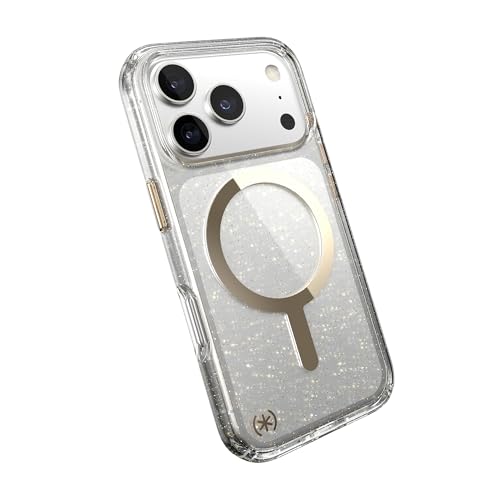 Image of Speck Presidio LUX for iPhone 17 Pro Case, MagSafe-Compatible, Slim Protective Case, Glitter /Gold Metallic