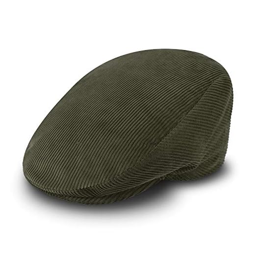 fiebig Cord Flatcap for Men & Women | Newsboy Cap Made of Cotton with Quilted Lining | Peaked Cap Made in Italy (62-XXL, Green)