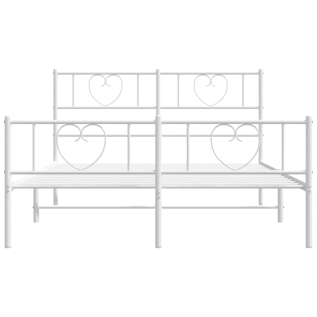 Metalowa rama łóżka z zagłówkiem i podnóżkiem w kolorze białym 120 x 200 cm, stabilne łóżko podwójne z miejscem do przechowywania, trwała konstrukcja stalowa, nadaje się do sypialni, pokoju