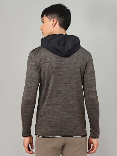 Image of TECHNOSPORT Men's Self Design Hooded Slim Fit Fleece Jacket
