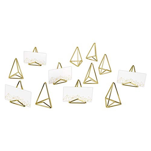 Koyal Wholesale Modern Metal Geometric Triangle Wedding Place Card Holders, Set of 12 Gold Table Number Holders for Wedding, Bridal Shower, Rehearsal Dinner, Thanksgiving, Christmas, Home Decor