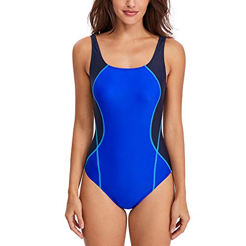 Mujer Bloque Color Traje Baño Una Pieza para,Morbuy Verano Bañador Deportivo Cintura Alta Slim Fit Elegante Talla Grande Bañador de Ropa de Baño con Relleno Bikini (M,Azul Real)