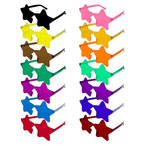 Annyswit 14 pares de óculos de festa 14 cores óculos de sol de estrela sem aro óculos hippie de cores transparentes para homens mulheres festa de aniversário (Estrela)